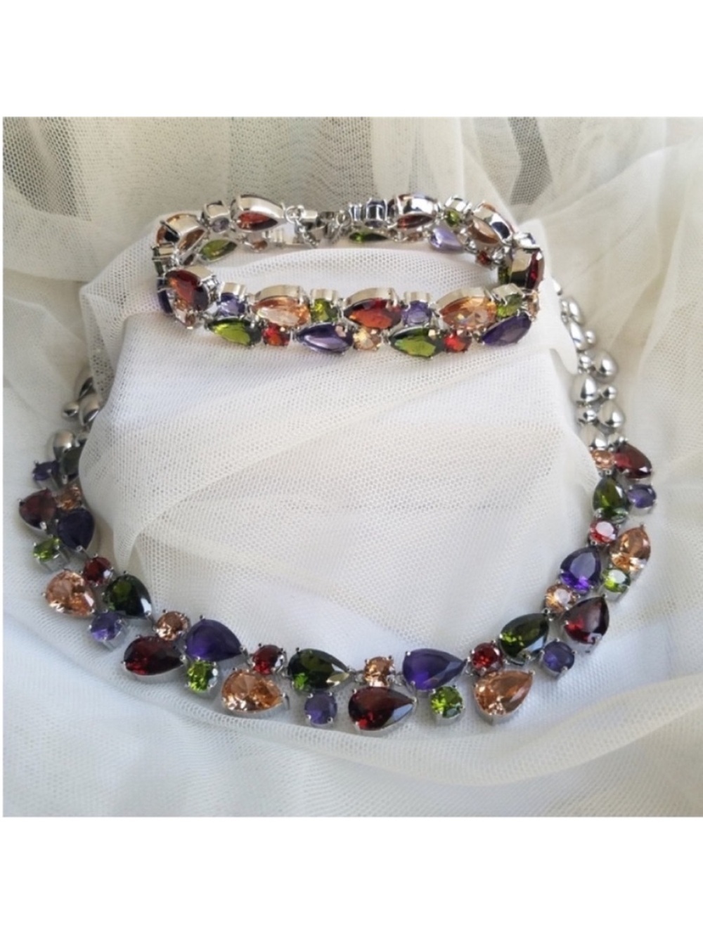 Swarovski Elements Multicolor Teardrop Crystal Statement Necklace NEW - Picture 14 of 16